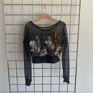 Sequin flower mesh top